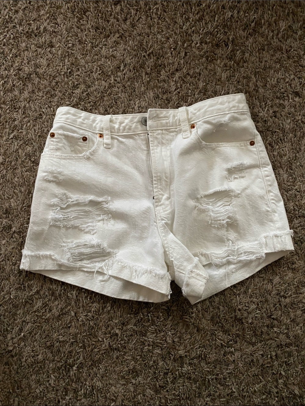 Abercrombie & Fitch White Distressed Denim Shorts